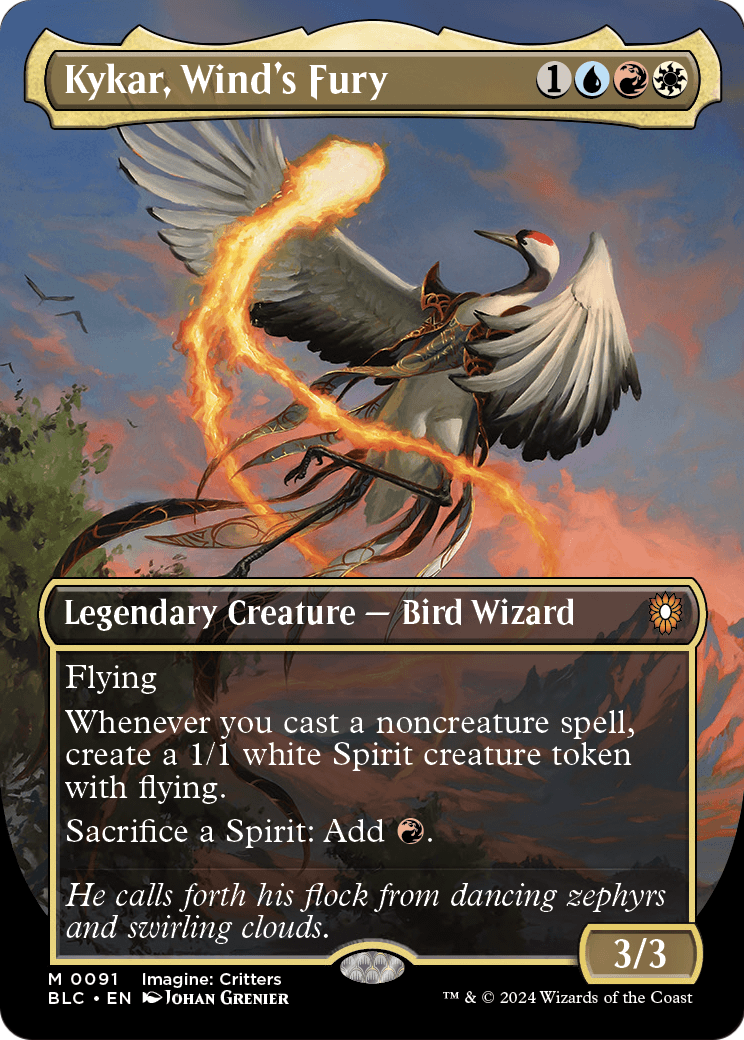 Kykar, Wind's Fury (Borderless) (BLC-091) - Bloomburrow Commander Foil