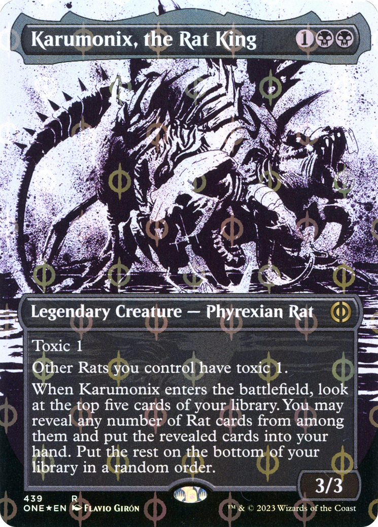 Karumonix, the Rat King (Showcase) (Step-and-Compleat Foil) (ONE-439) - Phyrexia: All Will Be One: (Showcase) (Borderless) Foil
