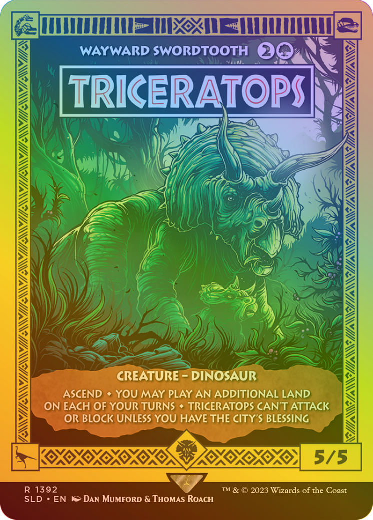 Triceratops - Wayward Swordtooth (Rainbow Foil) (SLD-1392) - Secret Lair Drop / Triceratops (Borderless) Foil