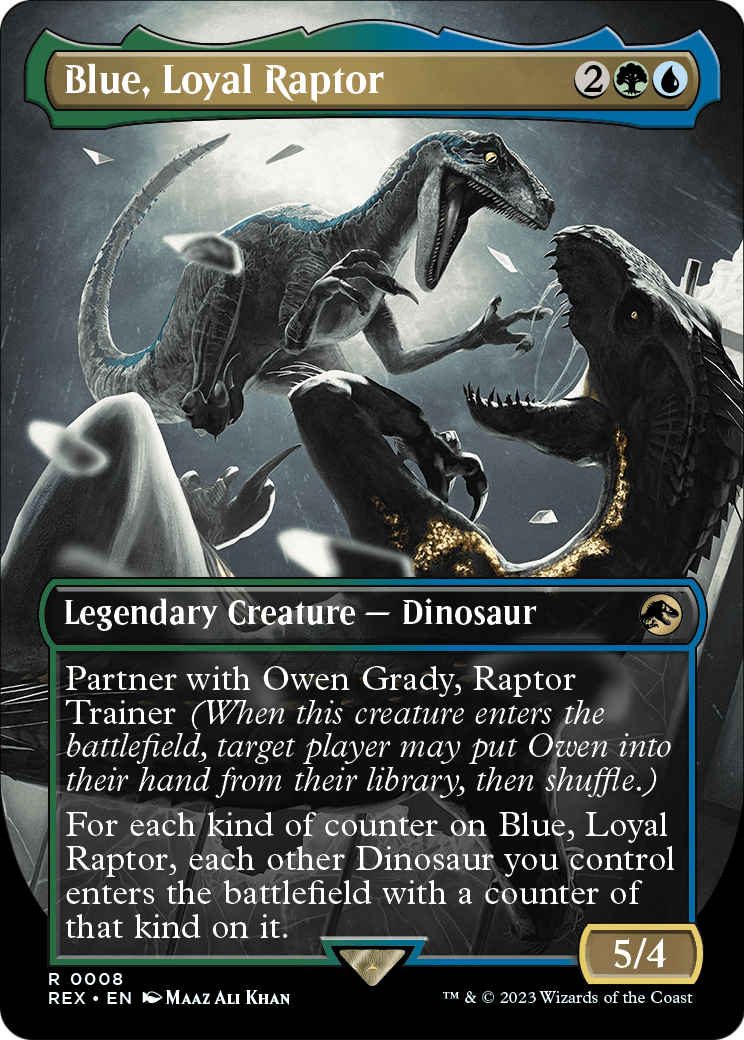 Blue, Loyal Raptor (Borderless) (REX-008) - Jurassic World Collection Foil