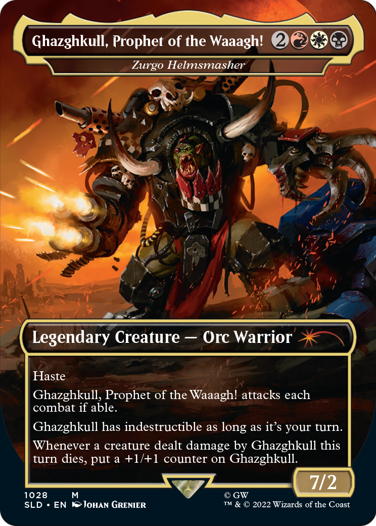 Ghazghkull, Prophet of the Waaagh! - Zurgo Helmsmasher (Borderless) (SLD-1028) - Secret Lair Drop / Ghazghkull, Prophet of the Waaagh! Foil