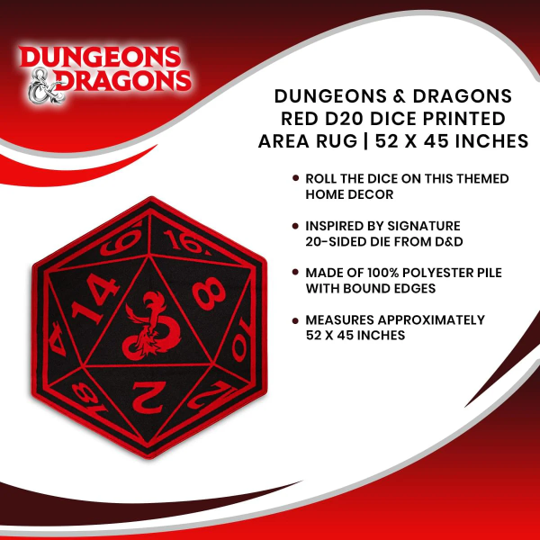 D&D Red D20 Dice Printed Area Rug: 52x45