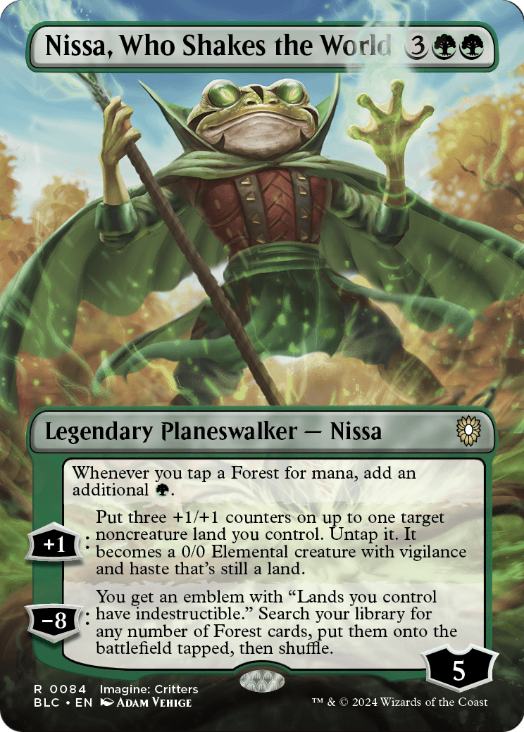 Nissa, Who Shakes the World (Borderless) (BLC-084) - Bloomburrow Commander Foil
