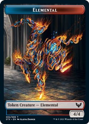 Elemental (2) // Emblem - Rowan, Scholar of Sparks Double-sided Token (9) (STX-2 // 9) - Strixhaven: School of Mages Foil