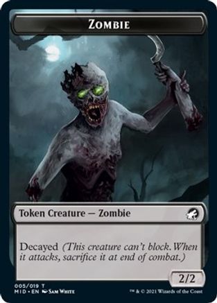 Zombie (005) // Bat Double-Sided Token (MID-5 // 4) - Innistrad: Midnight Hunt Foil