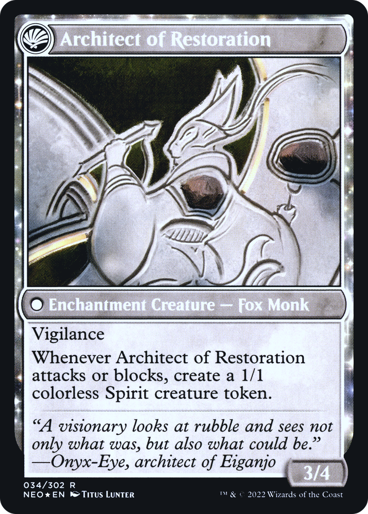 The Restoration of Eiganjo (PRE-034) - Kamigawa: Neon Dynasty Promos: (fandfc, enchantment) Foil