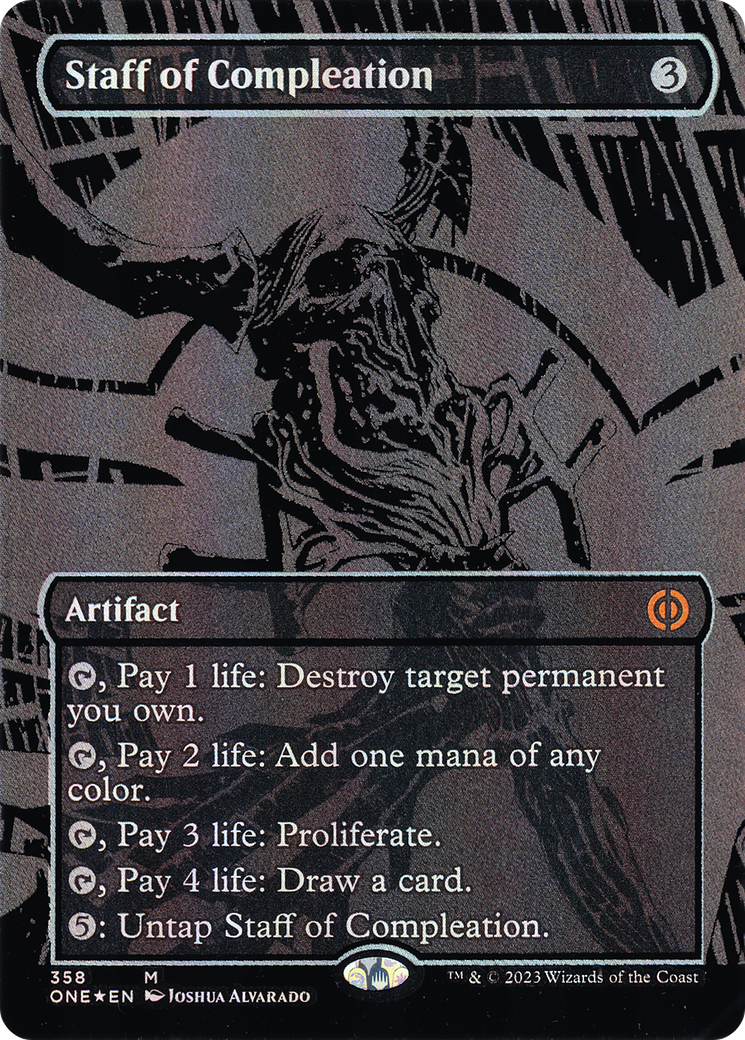 Staff of Compleation (Oil Slick Raised Foil) (ONE-358) - Phyrexia: All Will Be One (Borderless) Foil