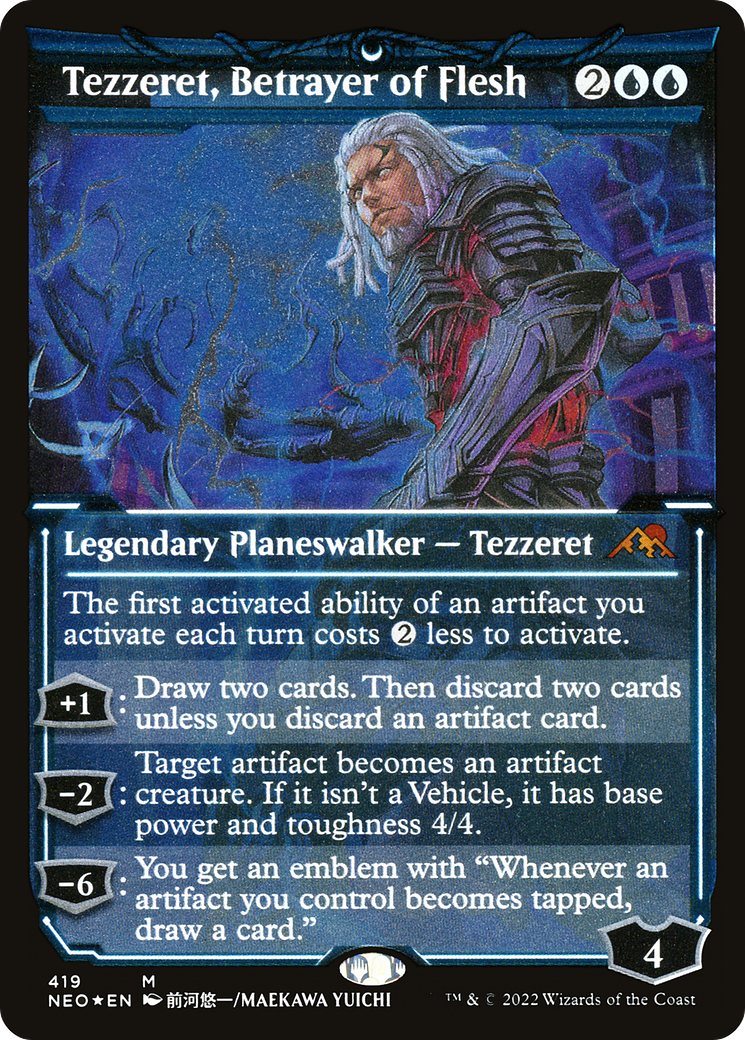 Tezzeret, Betrayer of Flesh (Showcase) (Foil Etched) (NEO-419) - Kamigawa: Neon Dynasty: (Showcase) Foil