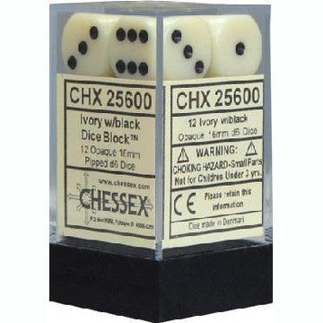 Chessex 12 D6 Opaque Ivory/Black