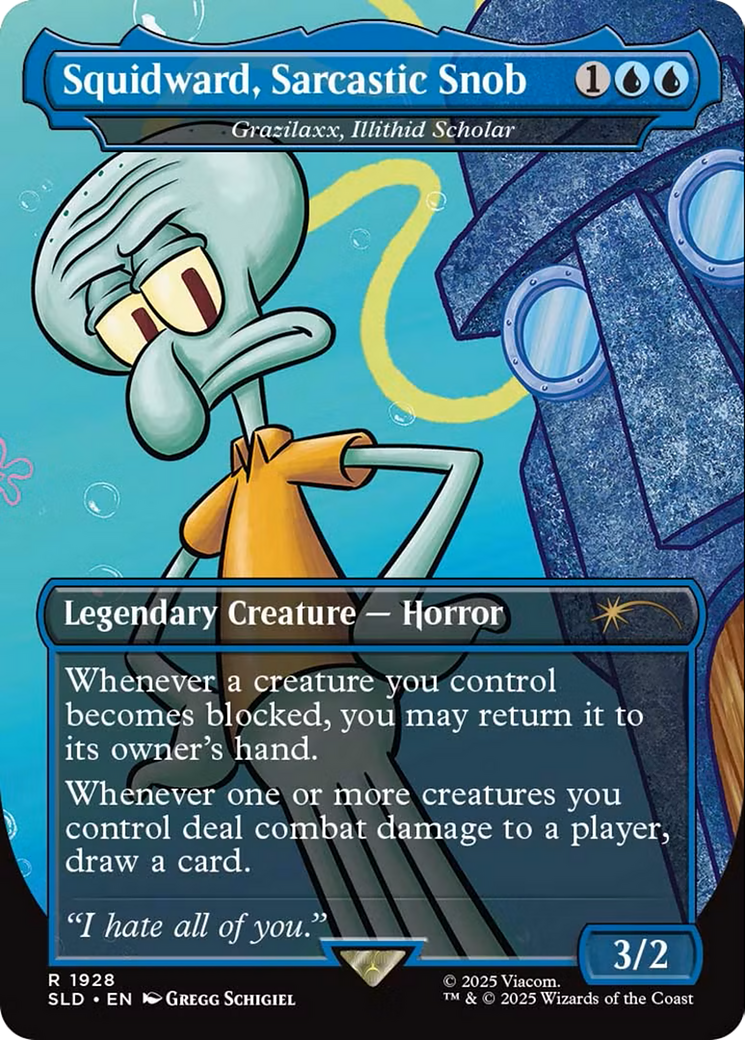 Squidward, Sarcastic Snob - Grazilaxx, Illithid Scholar (SLD-1928) - Secret Lair Drop / Squidward, Sarcastic Snob (Borderless)