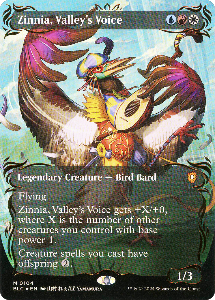 Zinnia, Valley's Voice (Borderless) (Raised Foil) (BLC-104) - Bloomburrow Commander Foil