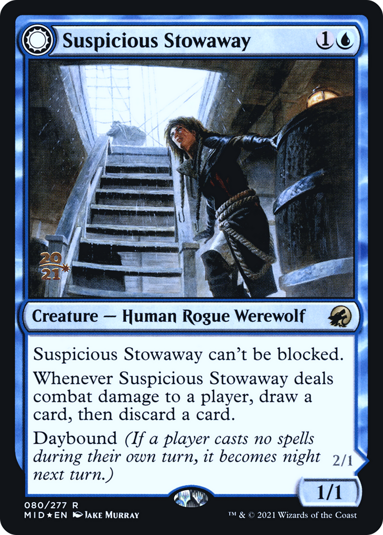 Suspicious Stowaway (PRE-080) - Innistrad: Midnight Hunt Promos: (Double Faced Transform) Foil