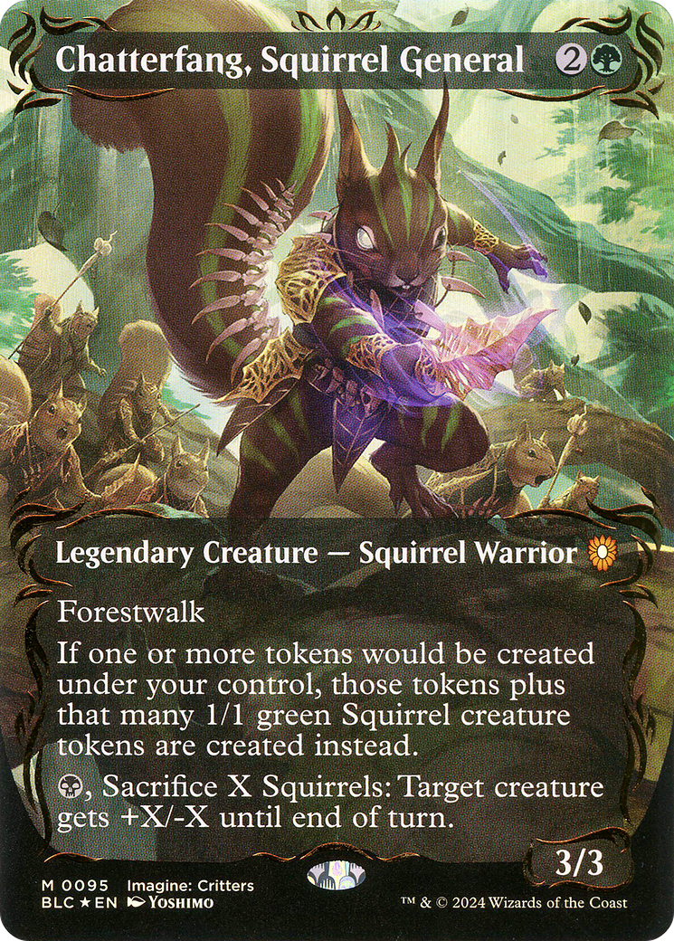Chatterfang, Squirrel General (Borderless) (Raised Foil) (BLC-095) - Bloomburrow Commander Foil