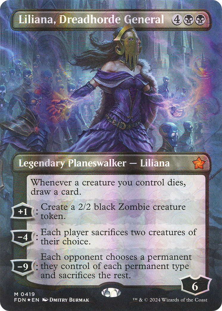 Liliana, Dreadhorde General (Borderless) (Mana Foil) (FDN-419) - Foundations Foil