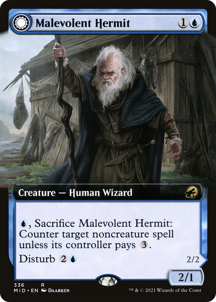 Malevolent Hermit (Extended Art) (MID-336) - Innistrad: Midnight Hunt: (Extended Art, Double Faced Transform) Foil