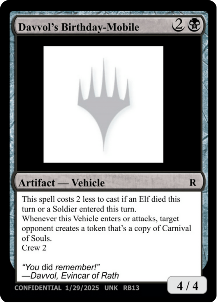 Davvol's Birthdaymobile (UNK-) - Un-Known Event Playtest Cards