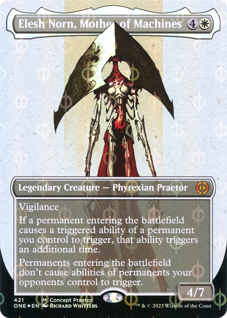 Elesh Norn, Mother of Machines (Concept Praetor) (Step-and-Compleat Foil) (ONE-421) - Phyrexia: All Will Be One (Borderless) Foil