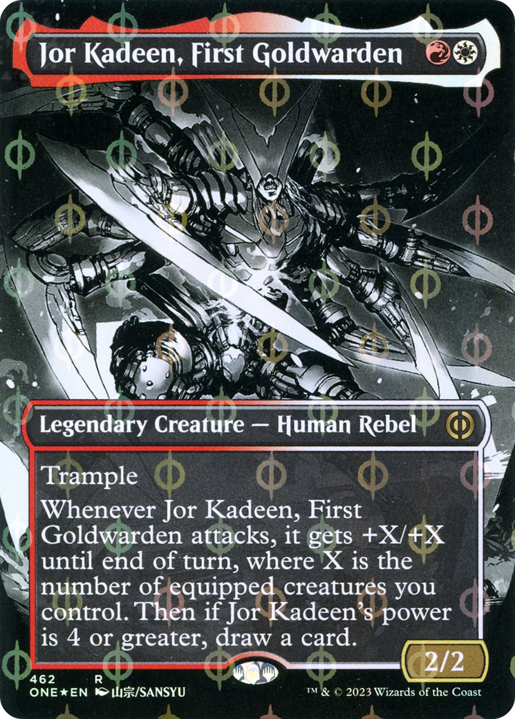 Jor Kadeen, First Goldwarden (Borderless) (Step-and-Compleat Foil) (ONE-462) - Phyrexia: All Will Be One: (Showcase) Foil