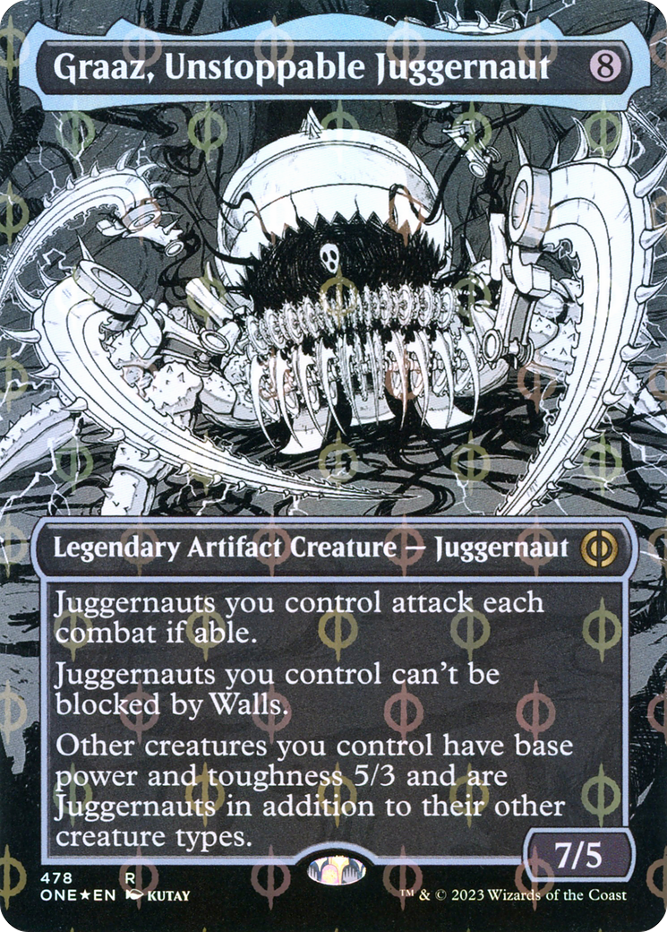 Graaz, Unstoppable Juggernaut (Borderless) (Step-and-Compleat Foil) (ONE-478) - Phyrexia: All Will Be One: (Showcase) Foil