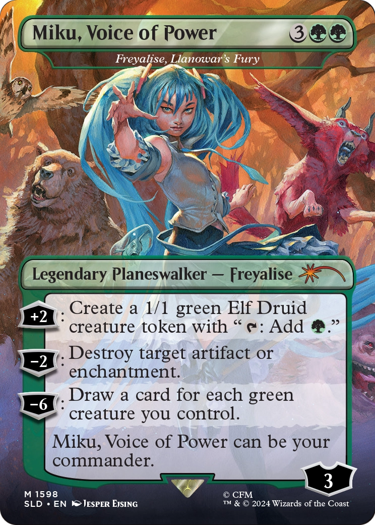 Miku, Voice of Power - Freyalise, Llanowar's Fury (SLD-1598) - Secret Lair Drop / Miku, Voice of Power (Borderless)