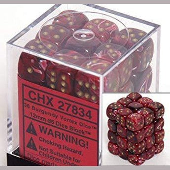 Chessex 36 D6 Burgundy/ Gold