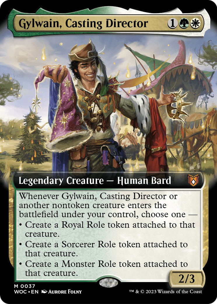 Gylwain, Casting Director (Extended Art) (WOC-037) - Wilds of Eldraine Commander: (Extended Art)