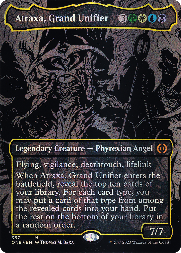 Atraxa, Grand Unifier (Oil Slick Raised Foil) (ONE-357) - Phyrexia: All Will Be One (Borderless) Foil