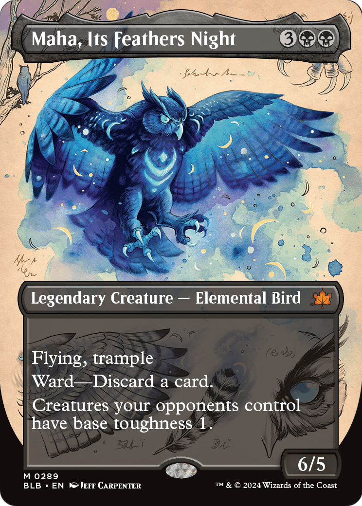 Maha, Its Feather Night (Borderless) (BLB-289) - Bloomburrow: (Showcase) Foil