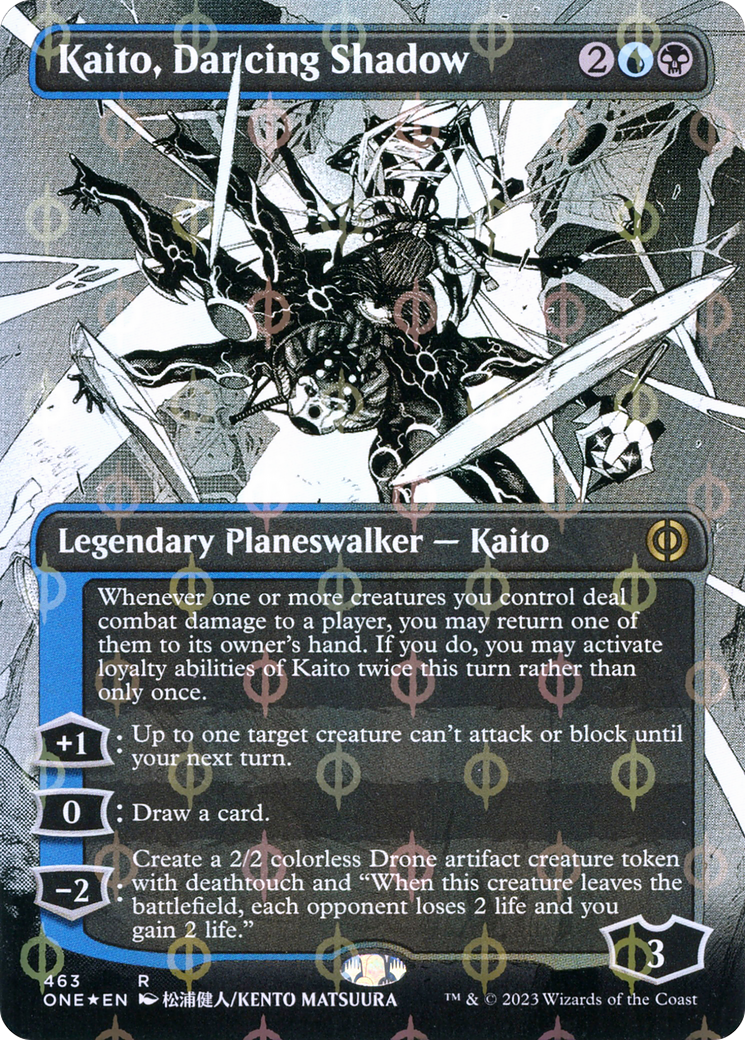 Kaito, Dancing Shadow (Borderless) (Step-and-Compleat Foil) (ONE-463) - Phyrexia: All Will Be One: (Showcase) Foil
