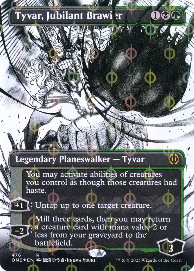 Tyvar, Jubilant Brawler (Borderless) (Step-and-Compleat Foil) (ONE-476) - Phyrexia: All Will Be One: (Showcase) Foil