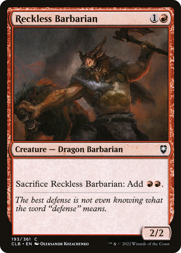 Reckless Barbarian (CLB-193) - Commander Legends: Battle for Baldur's Gate Foil