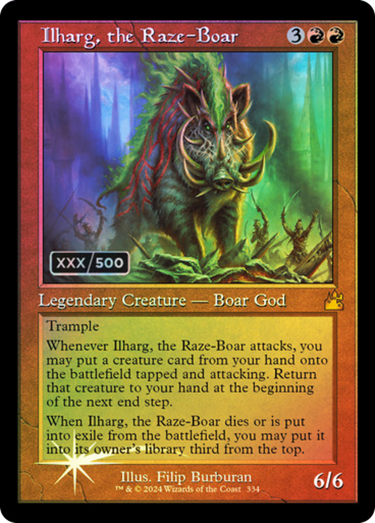 Ilharg, the Raze-Boar (Retro Frame) (Serial Numbered) (RVR-334) - Ravnica Remastered Foil