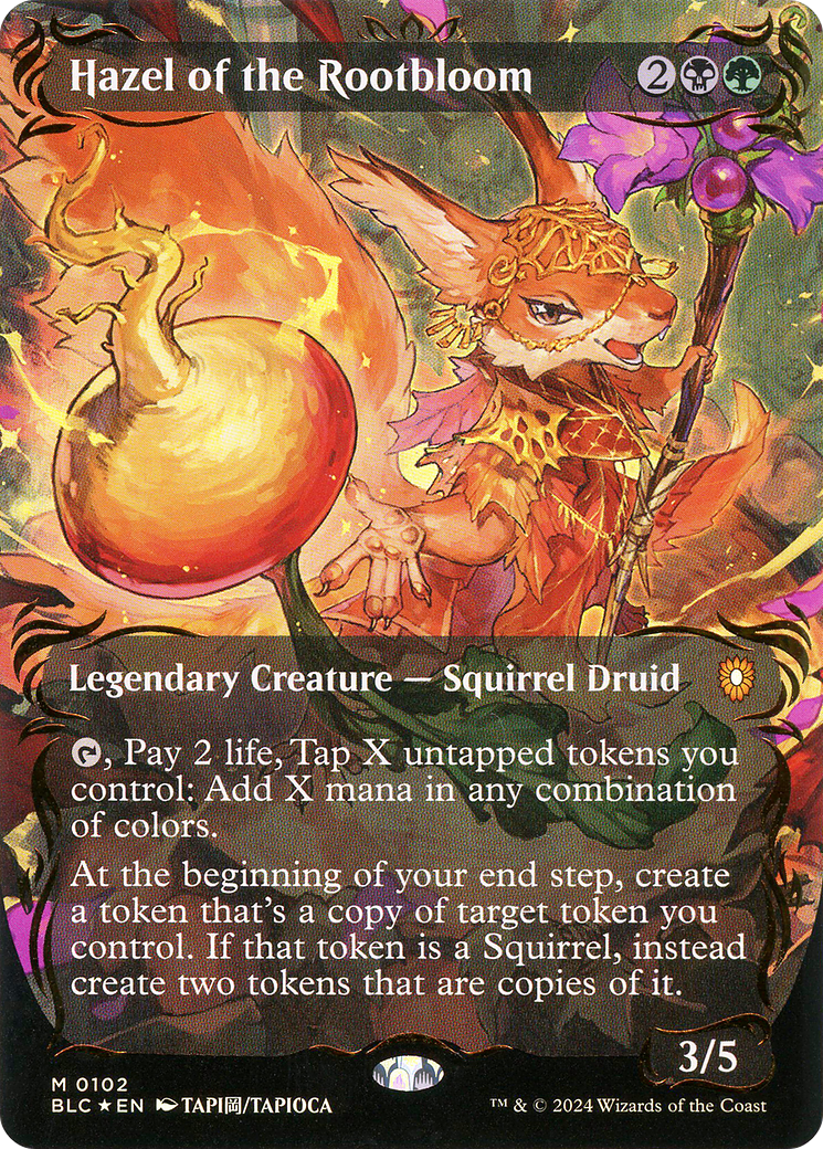 Hazel of the Rootbloom (Borderless) (Raised Foil) (BLC-102) - Bloomburrow Commander Foil