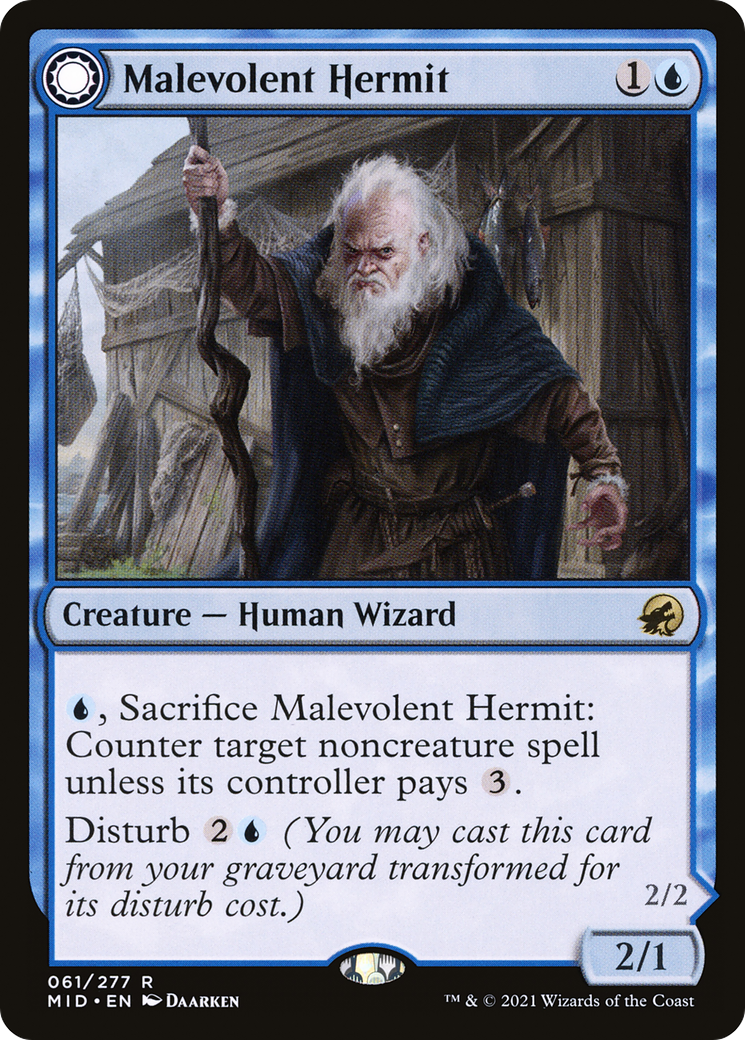 Malevolent Hermit (MID-061) - Innistrad: Midnight Hunt: (Double Faced Transform)