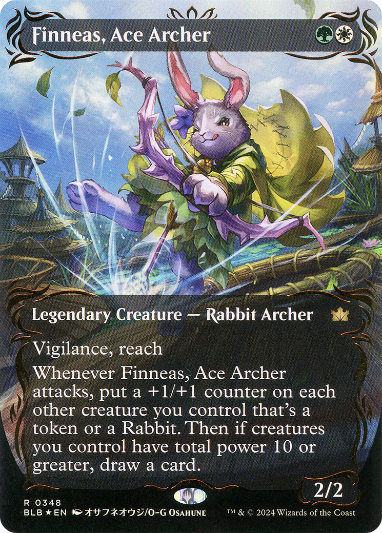 Finneas, Ace Archer (Borderless) (Raised Foil) (BLB-348) - Bloomburrow: (Showcase) Foil