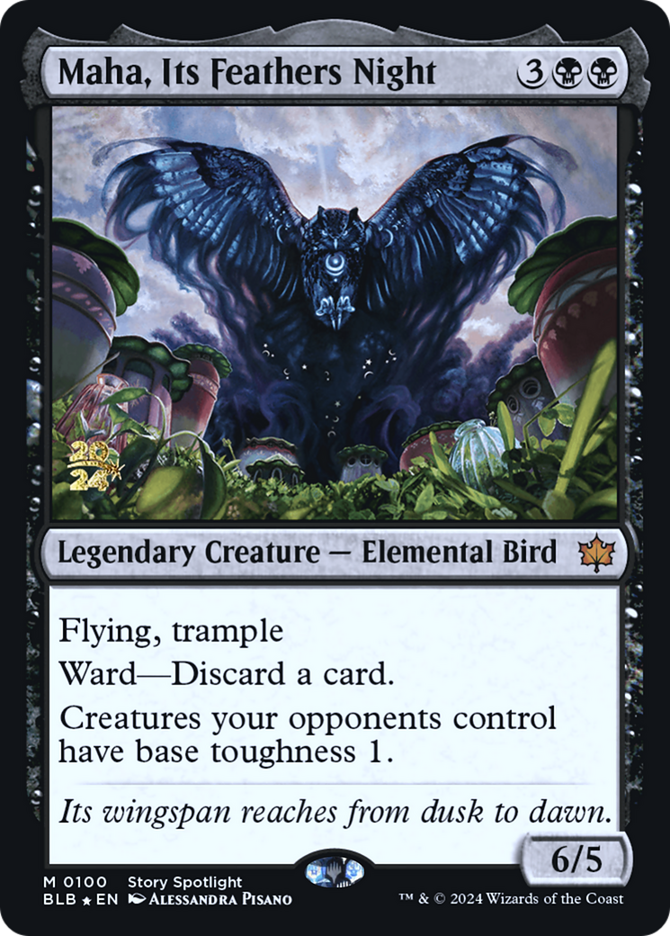 Maha, Its Feathers Night (PRE-100) - Bloomburrow Promos Foil